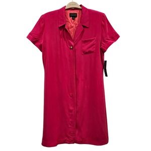 NWT Spenser Jeremy Womens Pink Silk Short Sleeve Button Front Shirt Dress 16 Y2K